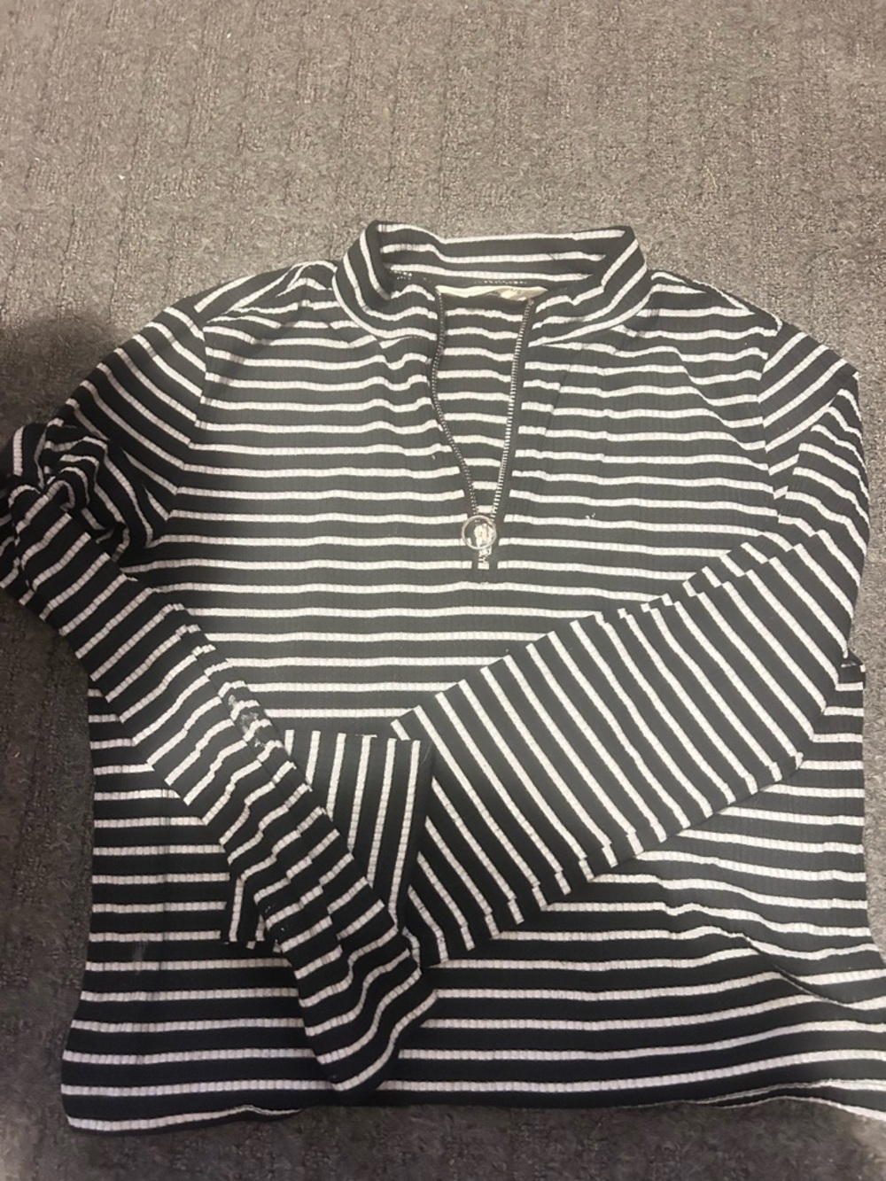 Bluenotes Black and White Striped Zip Pullover